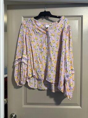 Zac & Rachel Lavender Floral Peasant Blouse with Yellow Flowers